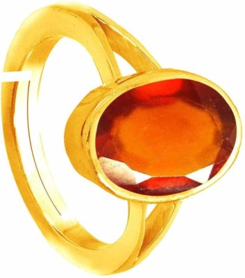 K K GEMS Natural Certified Hessonite Garnet Gemstone/ Gomed/ Gomedak Stone 6.5Ct./ 7.25Ratti Womens Adjustable Panchdhatu Festival Gift Function Gift Birthday Gift Rashi Ratan Ring Copper Garnet Gold Plated Ring