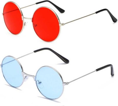 kingscape Round Sunglasses(For Men & Women, Red, Blue)