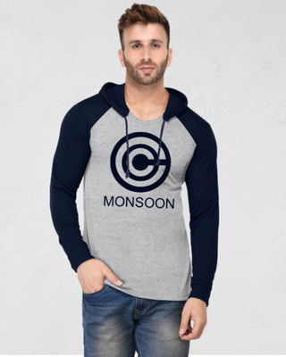 Azy Fabrics Printed Men Hooded Neck Grey T-Shirt
