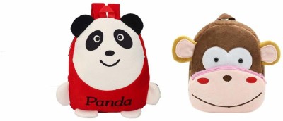 Marissa Fashionable Soft Material Combo School Bag For Kids Plush Backpack Cartoon Toy | Children's Gifts Boy/Girl/Baby/ (Age 2 to 6 Year) (Panda Monkey) School Bag pack of 2 (Multicolor, 16 inch) School Bag(Multicolor, 3 L)