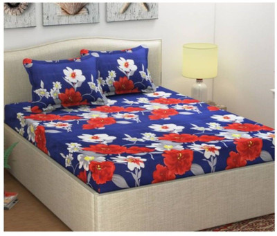 Pahwa Collection 144 TC Cotton Double Printed Flat Bedsheet(Pack of 1, Blue)