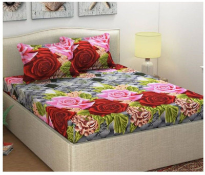 Pahwa Collection 144 TC Cotton Double 3D Printed Flat Bedsheet(Pack of 1, Red)