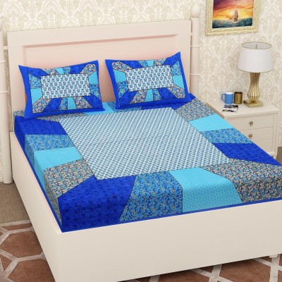 TANIKA 110 TC Cotton Queen Printed Flat Bedsheet(Pack of 1, Blue)
