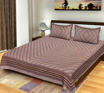 Dev innovation 120 TC Cotton Double Printed Flat Bedsheet(Pack of 1, Brown)