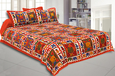 Anaya 154 TC Cotton Double Jaipuri Prints Flat Bedsheet(Pack of 1, Red)
