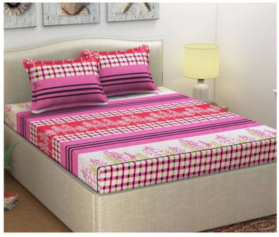 Pahwa Collection 144 TC Cotton Double 3D Printed Flat Bedsheet(Pack of 1, Pink)