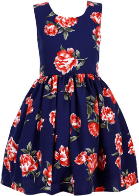 SHANAYA MODA Girls Midi/Knee Length Casual Dress(Dark Blue, Sleeveless)