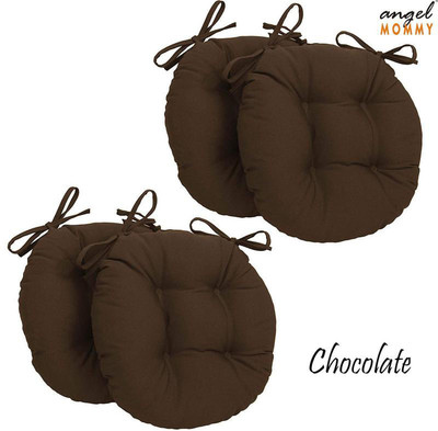 Angel Mommy Microfibre Chair Pad Pack of 4 Solid Antique Round Chair Cushion(Chocolate)