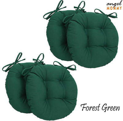 Angel Mommy Microfibre Chair Pad Pack of 4 Solid Antique Round Chair Cushion(Forest Green)