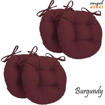 Angel Mommy Microfibre Chair Pad Pack of 4 Solid Antique Round Chair Cushion(Burgundy)