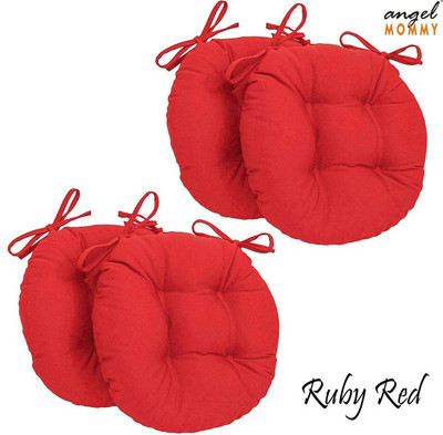 Angel Mommy Microfibre Chair Pad Pack of 4 Solid Antique Round Chair Cushion(Ruby Red)