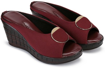 RimboIl Fashion Women Wedges(Maroon , 8)