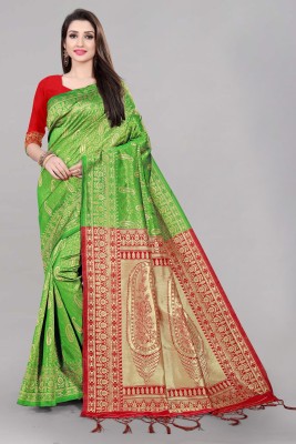 Divastri Self Design Banarasi Silk Blend Saree(Green)