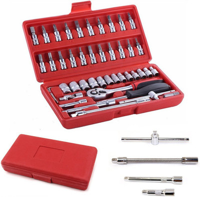 SQUARO ONLINE STORE 46Pcs Socket Wrench Set 1/4 Inch Combination Repair Tool Kit Professional and Home Use (Multicolor Box - As per Available ) Socket Set(Pack of 46)