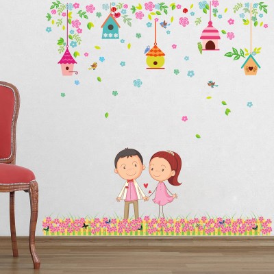 Sticker Hub 77 cm Valentine's Day Special Cute Couple Wall Sticker 77cm x 91cm Self Adhesive Sticker(Pack of 1)