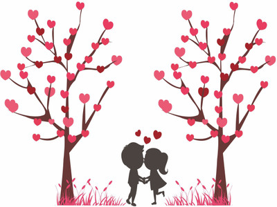 wildartcreation 60 cm Valentine's Day Special Cute Little Couple Wall Sticker Door,Window, Design De Self Adhesive Sticker(Pack of 1)