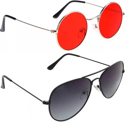 LAER Round, Aviator Sunglasses(For Men & Women, Red, Violet)