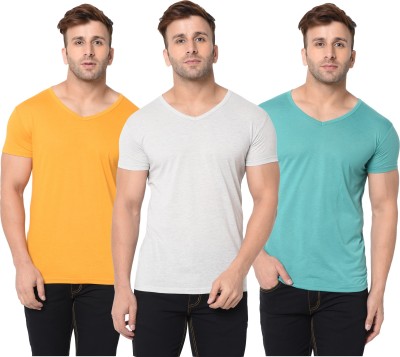 Adorbs Solid Men V Neck Grey, Yellow, Light Green T-Shirt