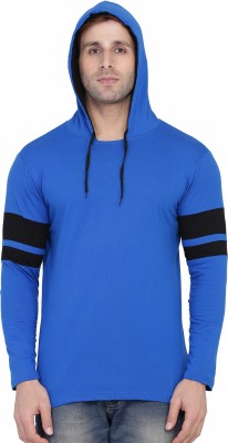 Lawful Casual Solid Men Hooded Neck Blue, Black T-Shirt
