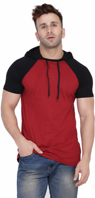 Lawful Casual Colorblock Men Hooded Neck Maroon T-Shirt