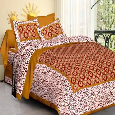 Muskan Creation 180 TC Cotton Double Printed Flat Bedsheet(Pack of 1, Brown, White)