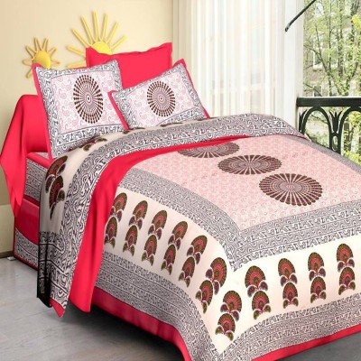 Muskan Creation 180 TC Cotton Double Printed Flat Bedsheet(Pack of 1, Red, Pink)