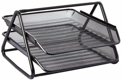 FosCadit 2 Compartments METAL Mesh 2 Tier Document File Basket for Office, 1Pc(Black Color)(Black)