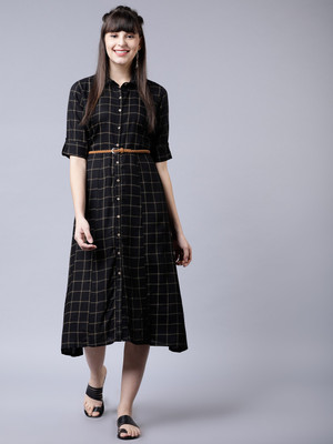Vishudh Women Maxi Black Midi/Calf Length Dress