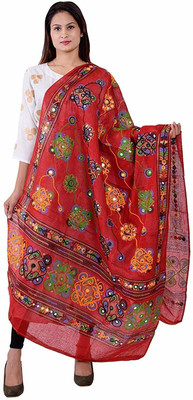 Hanu Creations Pure Cotton Embroidered, Graphic Print, Floral Print Women Dupatta