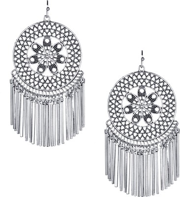 Shining Jewel Shining Jewel Antique Silver Oxidised Stylish Designer Afghani Chandbali Earrings for Women (SJ_1576) German Silver Drops & Danglers