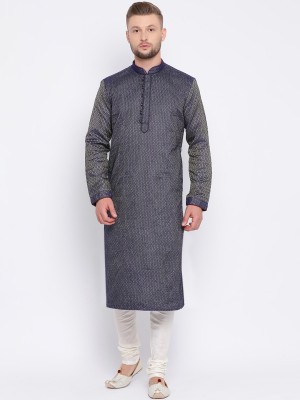 Sanwara Men Embroidered Straight Kurta(Blue)