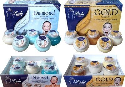 BLUE LADY Professional Diamond + Gold facial kit Sp Combo, suitable for all age, Instant Result Without Damage Skin, Unisex for Fairness(550 g)