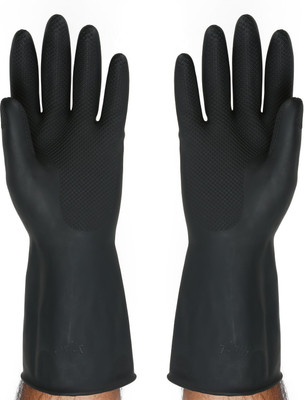 Uncle Paddy's Multipurpose Natural Gum Rubber Reusable Cleaning Gloves (Color: Black) Wet and Dry Glove Set(Free Size Pack of 2)