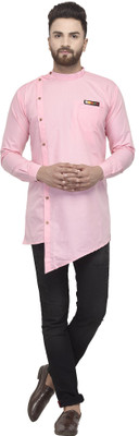 SAIFOO Men Solid Asymmetric Kurta(Pink)