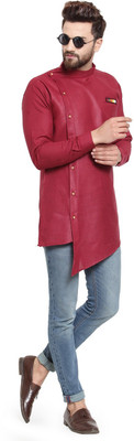 SAIFOO Men Solid Asymmetric Kurta(Maroon)