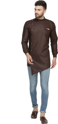 SAIFOO Men Solid Asymmetric Kurta(Brown)