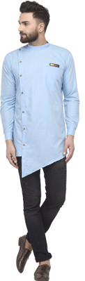 SAIFOO Men Solid Asymmetric Kurta(Blue)