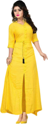 Ruchika Women Self Design A-line Kurta(Yellow)