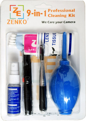 Zenko New Professional Clean Pro 9 IN 1 Multi-Purpose Cleaning Kit for Cameras, Lenses, Binoculars, LCD, Laptops, Desktops, Keyboards, etc, Includes Micro-Fibre Cloth, Brush, Liquid Solution, Powerful Dust Blower, Cotton Swabs, Magic Lenspen & Cleaning Tissue  Lens Cleaner(20 ml, 5x5 inch, Pack of 9