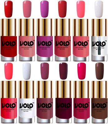 Volo Elite Collection Super Long Lasting Nail Polish Combo No-61 Red, Pink Peach, Bright Plum, Coral Compass, Pink Mania, Extra Shine Top Coat, Carrot Red, Matte White, 2Mauve Brown, Wine, Moon Magenta, Chocolate Brown(Pack of 12)