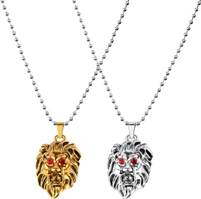SILVER SHINE SILVERSHINE Silver Plated Stylist Chain With Lion Design Combo Chain pendant For Man Boys-2piece Alloy Chain Set
