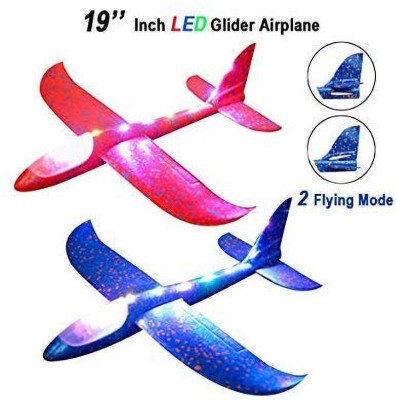Sage Square Hand Throwing LED Foam Plane Dual Flight Mode Aeroplane Gliders Flying Aircraft Gifts for Kids Outdoor Sport Game Toys Birthday Party Gifts Pack of 2 Frisbie Boomerang