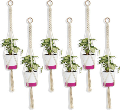 TrustBasket Lara Macrame Hanger Set of 6 Plant Container Set(Pack of 6, Plastic)