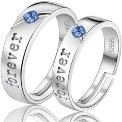 Silverplaza love couple band ring Metal Cubic Zirconia Sterling Silver Plated Ring Set