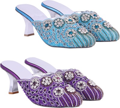 Zionk Women Heels(Purple, Blue , 13)