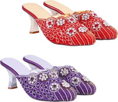 Zionk Women Heels(Red, Purple , 11)