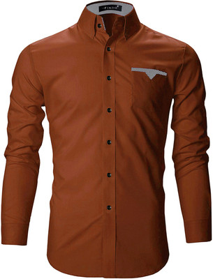 FINIVO FASHION Men Solid Casual Orange Shirt