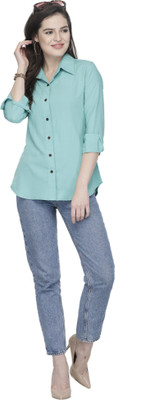Enchanted Drapes Women Solid Casual Green Shirt