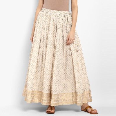 Varanga Abstract Women Flared Beige Skirt