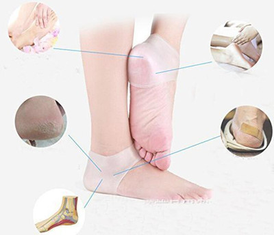 infinity deal RC-O-041 Silicone Gel Heel Socks with Hole 1 Pair for Dry Hard Foot ,(white) Heel Support(White)